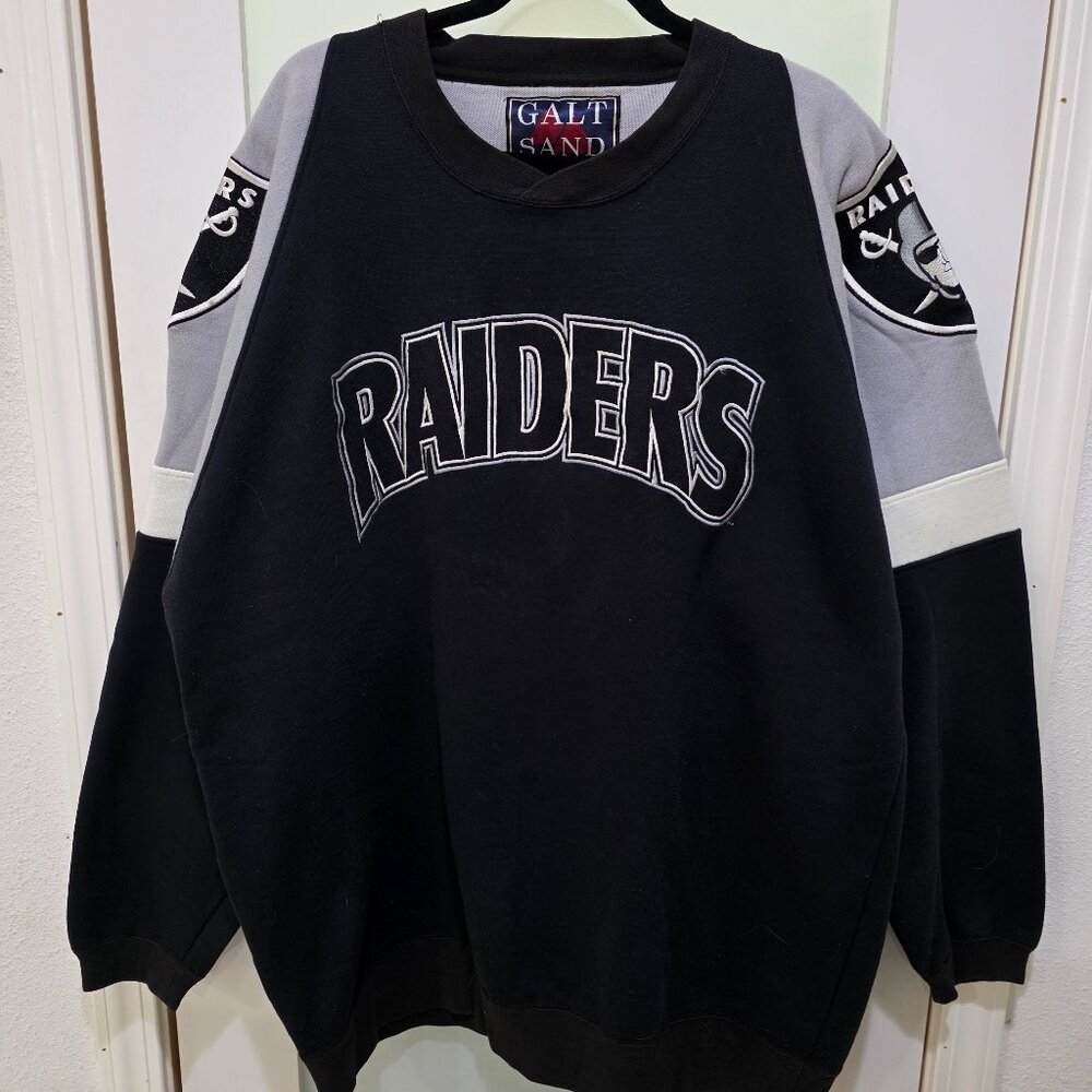 Galt Sand Raiders Sweatshirt Vintage 1995 NFL Crewneck Black Grey Colorblock XL - Picture 1 of 13
